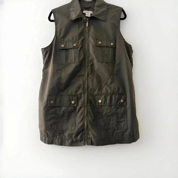 Liz Claiborne Utility Cargo Vest Snap & Zip Closure Brown Olive Green Sz 1X - Picture 1 of 5